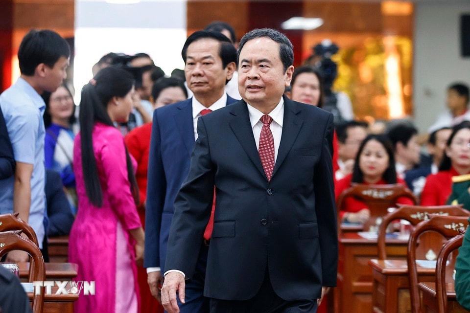 Chủ tịch Quốc hội Trần Thanh Mẫn dự Lễ công bố Nghị quyết. (Ảnh: Doãn Tấn/TTXVN)