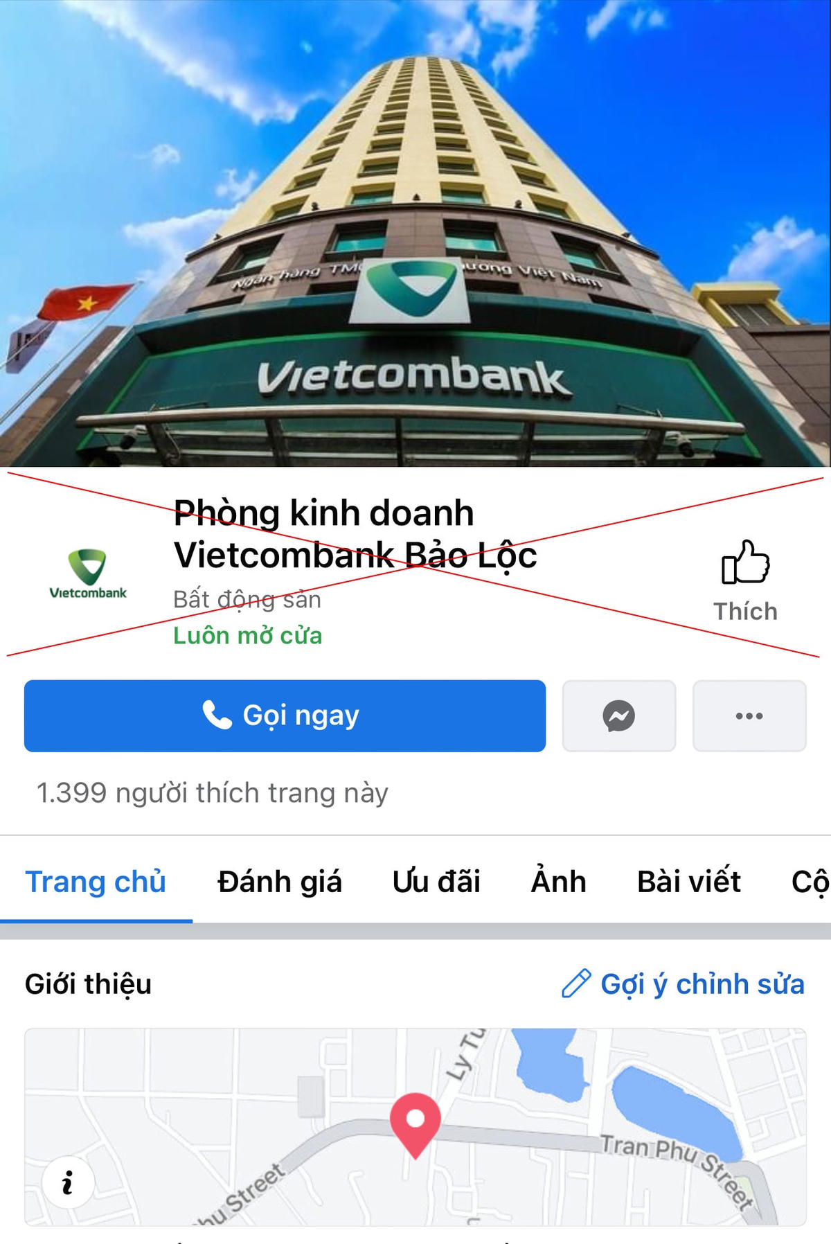fanpage giả mạo ngân hàng.