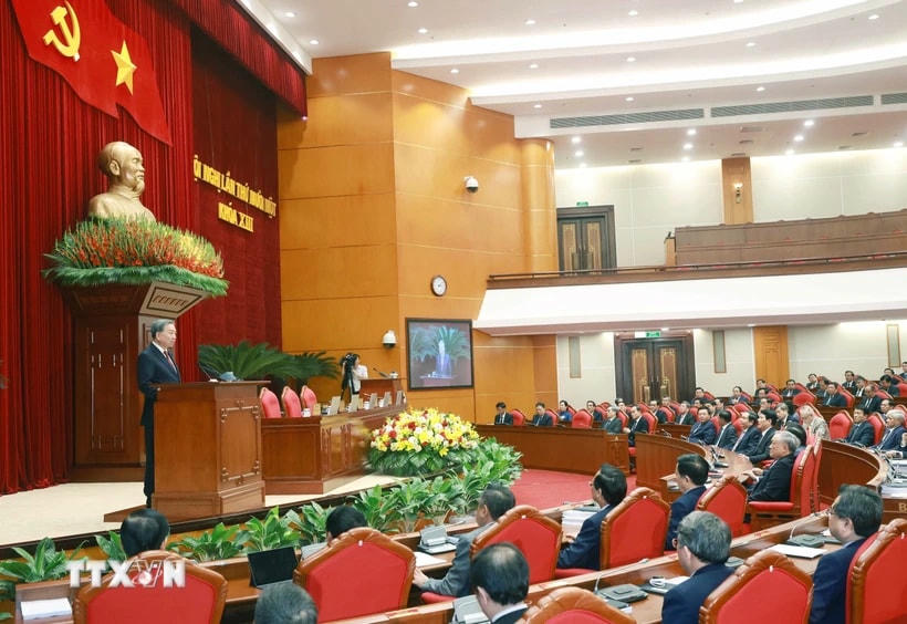 Tổng Bí thư Tô Lâm phát biểu bế mạc Hội nghị lần thứ 11 Ban Chấp hành Trung ương Đảng khóa XIII. (Ảnh: Thống Nhất/TTXVN)