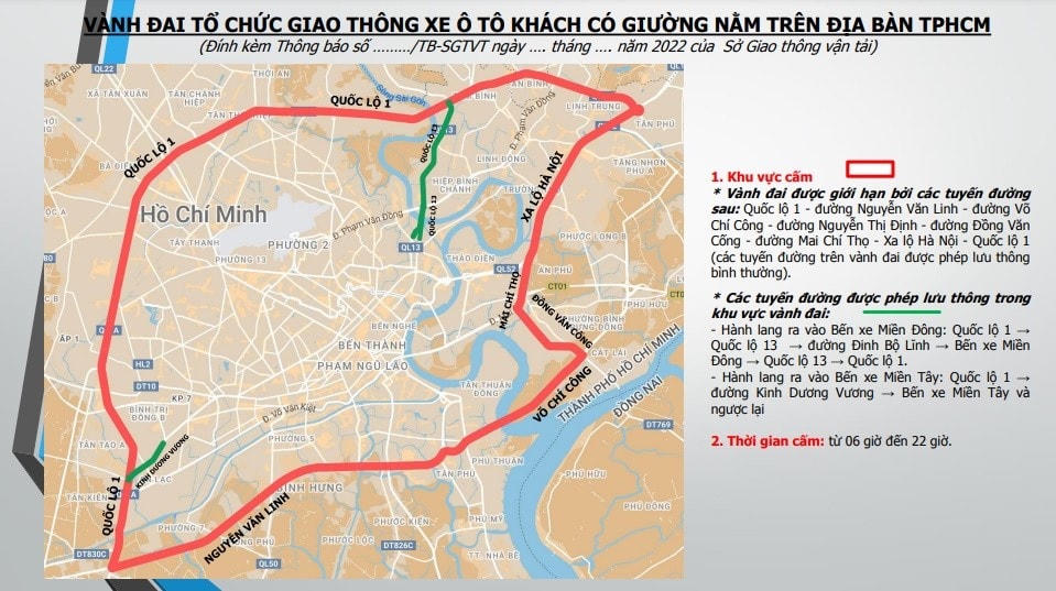 Tuyến giao thông xe ô tô có giường nằm tại TP HCM kể từ ngày 10/1/2023.