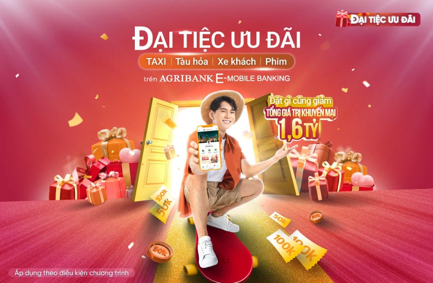 Bùng nổ “Đại tiệc ưu đãi” tới 100.000 đồng trên Agribank E-Mobile Banking.