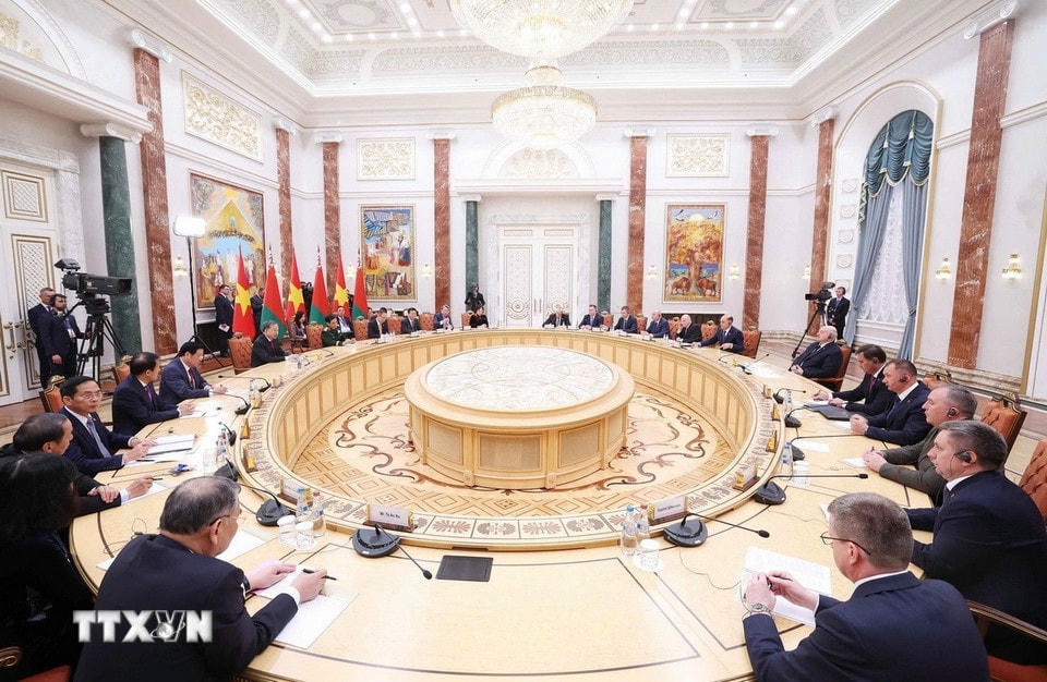 Tổng Bí thư Tô Lâm hội đàm chính thức với Tổng thống Belarus Aleksandr Lukashenko. (Ảnh: Thống Nhất/TTXVN)