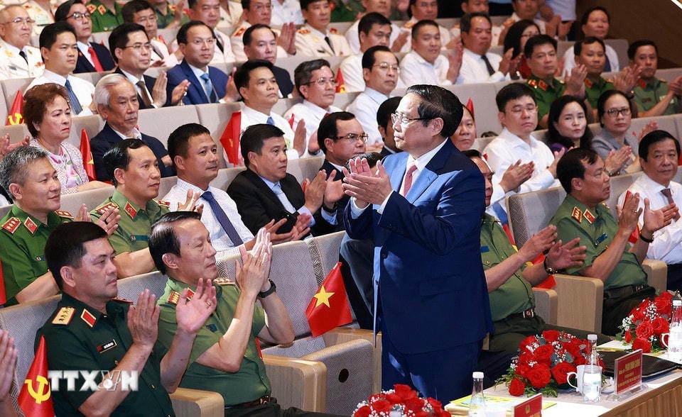 Thủ tướng Phạm Minh Chính dự Đại hội Thi đua “Vì an ninh Tổ quốc” lần thứ 9. (Ảnh: Dương Giang/TTXVN)