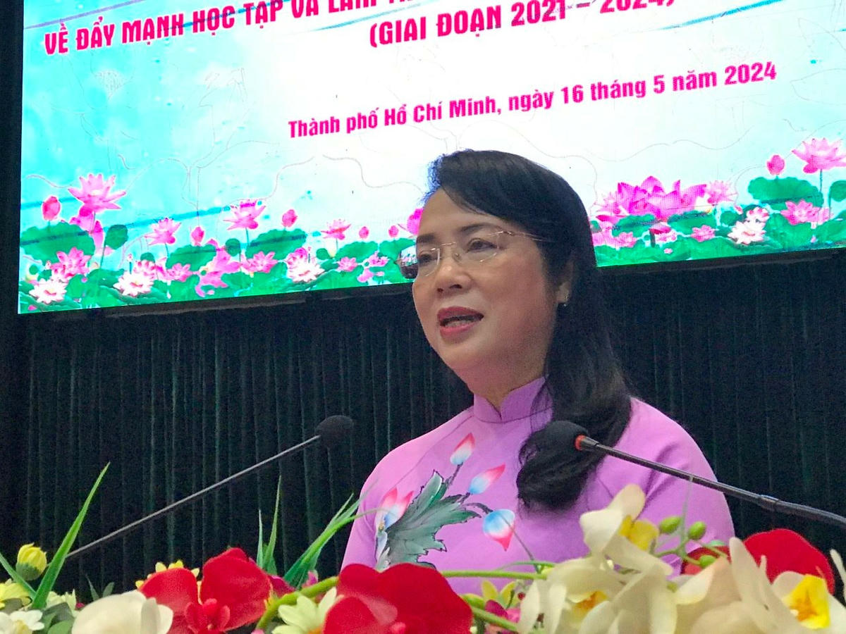 Bà Trần Kim Yến phát biểu tại hội nghị.