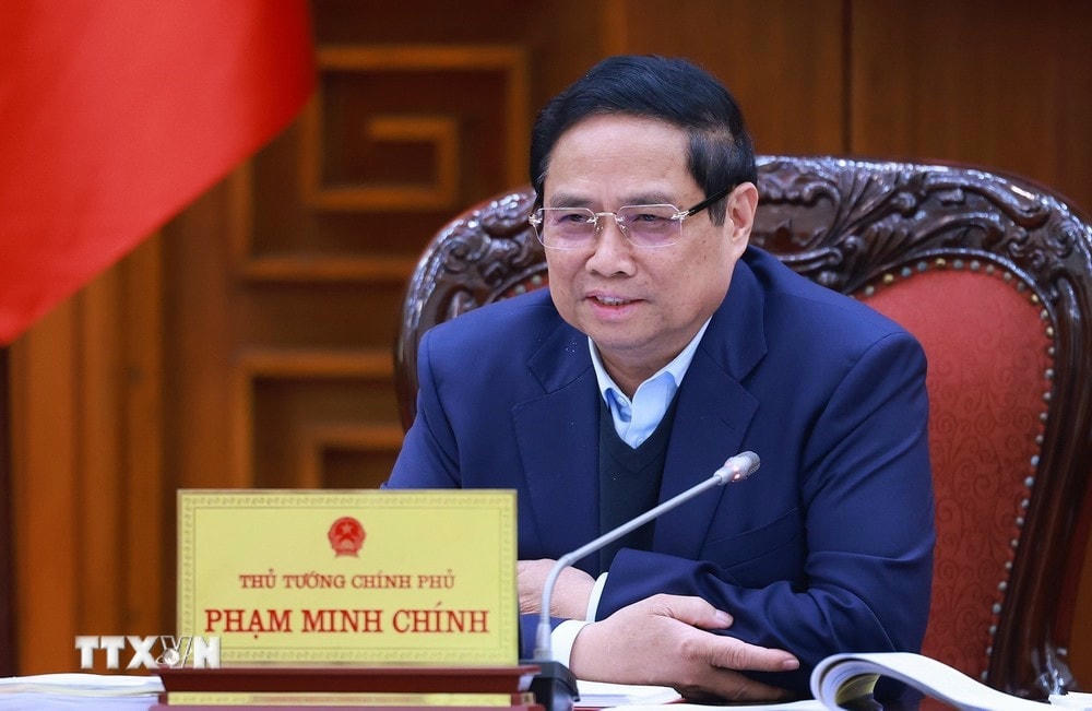 Thủ tướng Phạm Minh Chính chủ trì Phiên họp lần thứ tư của Ban Chỉ đạo tinh gọn bộ máy của Chính phủ. (Ảnh: Dương Giang/TTXVN) ttxvn_thu tuong_nghi quyet 18_2.jpg