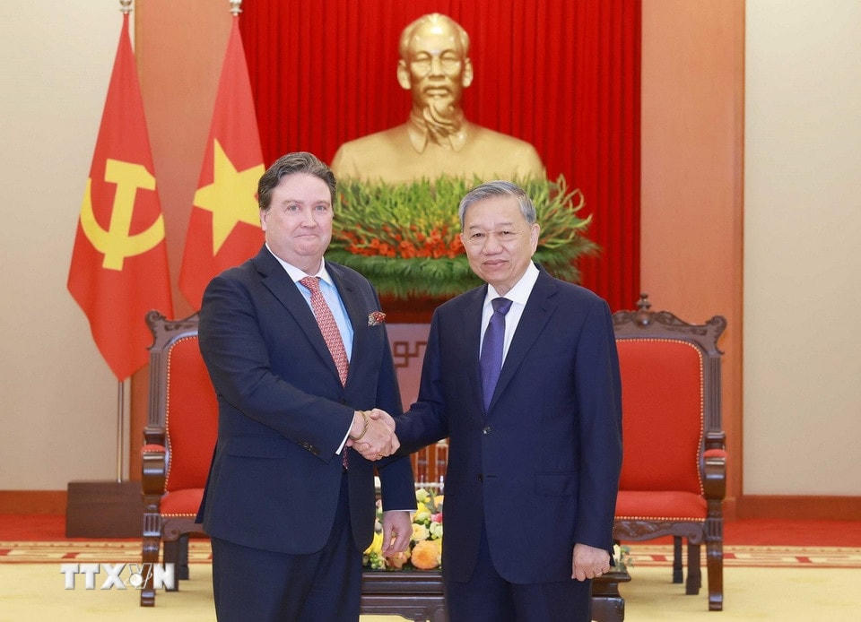 Tổng Bí thư Tô Lâm tiếp Đại sứ Hoa Kỳ tại Việt Nam Marc E. Knapper. (Ảnh: Thống Nhất/TTXVN)