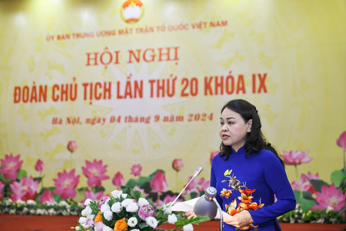 Phó Chủ tịch - Tổng Thư ký UBTƯ MTTQ Việt Nam Nguyễn Thị Thu Hà phát biểu tại Hội nghị. Ảnh: Quang Vinh.