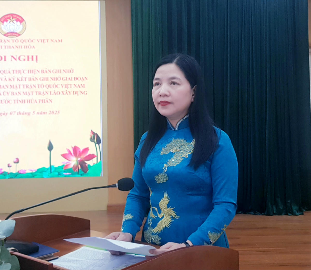 Chủ tịch Ủy ban MTTQ Việt Nam tỉnh Thanh Hóa Phạm Thị Thanh Thủy phát biểu tại hội