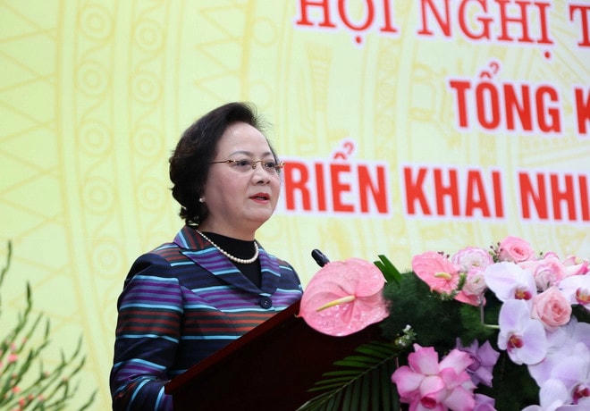 Bộ trưởng Bộ Nội vụ Phạm Thị Thanh Trà phát biểu khai mạc hội nghị. (Ảnh: Văn Điệp/ TTXVN) 2112-pho-thu-tuong-nguyen-hoa-binh-bo-noi-vu-4.jpg