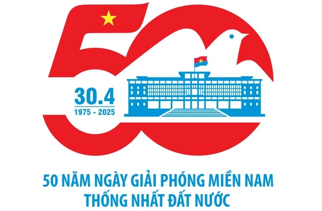 Biểu trưng (logo) tuyên truyền Kỷ niệm 50 năm Ngày Giải phóng miền Nam thống nhất đất nước. (Nguồn: Bộ Văn hóa, Thể thao và Du lịch)