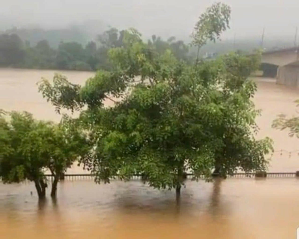 Nước sông Hồng chảy qua tỉnh Lào Cai dâng cao hiếm gặp trong nhiều năm nay. Ảnh: Nguyễn Bích Ngọc.