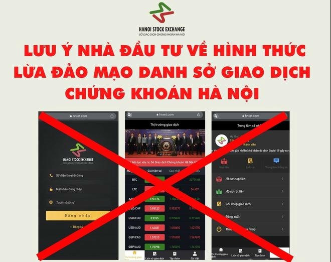 Cảnh báo của HNX về website mạo danh. Ảnh: HNX.