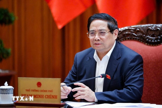 Thủ tướng Phạm Minh Chính chủ trì cuộc họp với các bộ, ngành để chuẩn bị đàm phán thương mại với phía Hoa Kỳ. (Ảnh: Dương Giang/TTXVN) ttxvn-2405-thu-tuong-dam-phan-thue-quan-viet-nam-hoa-ky-2.jpg