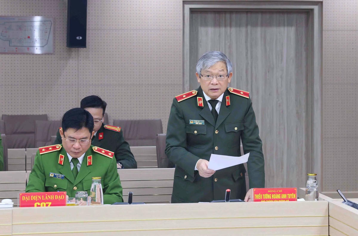 Thiếu tướng Hoàng Anh Tuyên, Phó Chánh Văn phòng, người phát ngôn Bộ Công an phát biểu tại cuộc họp báo