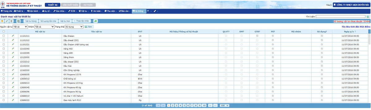 Giao diện hệ thống quản lý kỹ thuật - PMIS.