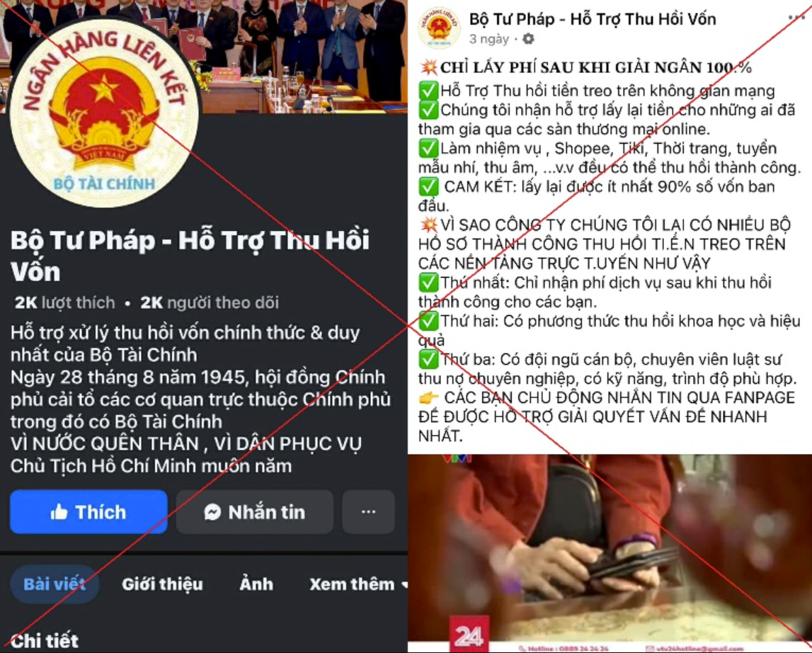 Cảnh báo Facebook giả mạo Bộ Tư pháp hỗ trợ lấy lại tiền lừa đảo ddk