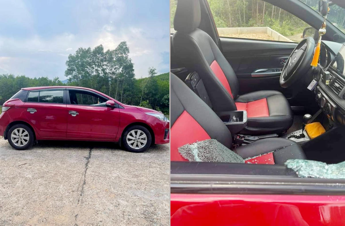 Chiếc xe ô tô của nữ giáo viên bị đập vỡ cửa kính phụ và lấy đi nhiều tài sản.