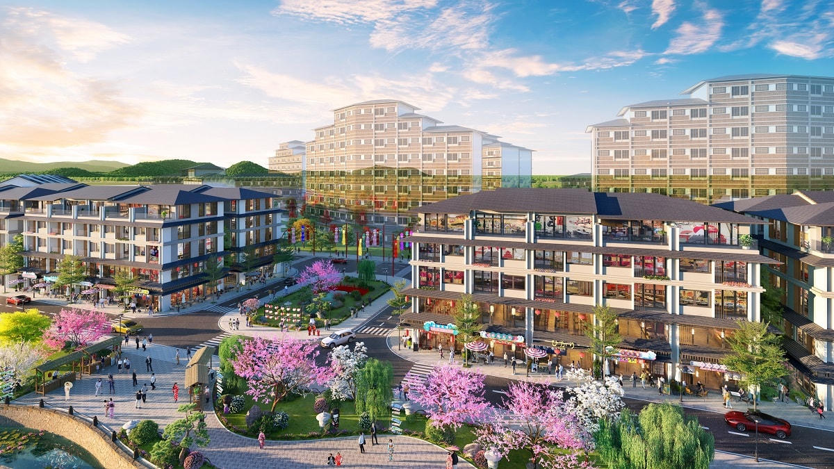 Phối cảnh minh họa townhouse Koto tại quần thể Sun Beauty Onsen.