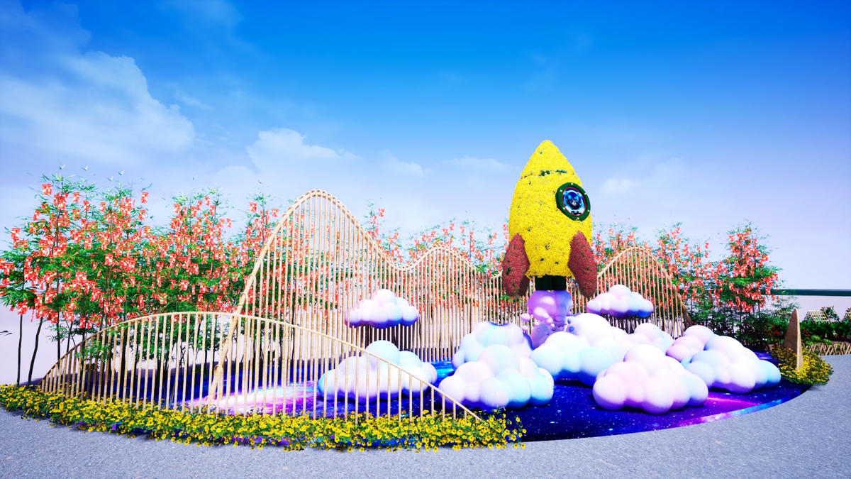 Một góc tiểu cảnh tại đường hoa Home Hanoi Xuan 2023 - Vũ trụ Tết diệu kỳ. Ảnh: Home Hanoi Xuan 2023.