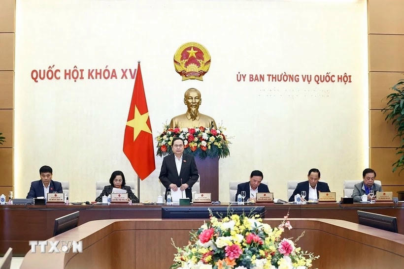 Chủ tịch Quốc hội Trần Thanh Mẫn chủ trì Phiên họp của Uỷ ban Thường vụ Quốc hội cho ý kiến về việc chuẩn bị Kỳ họp thứ 9, Quốc hội khóa XV. (Ảnh: Doãn Tấn/TTXVN)