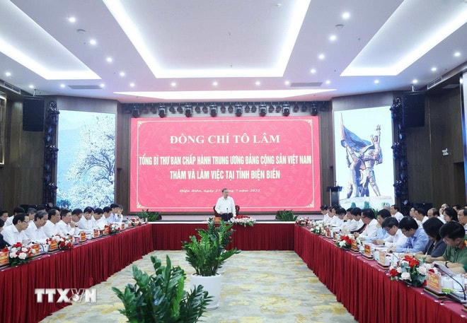 Tổng Bí thư Tô Lâm phát biểu. (Ảnh: Thống Nhất/TTXVN) ttxvn-tong-bi-thu-to-lam-ban-chap-hanh-dang-bo-dien-bien-4.jpg