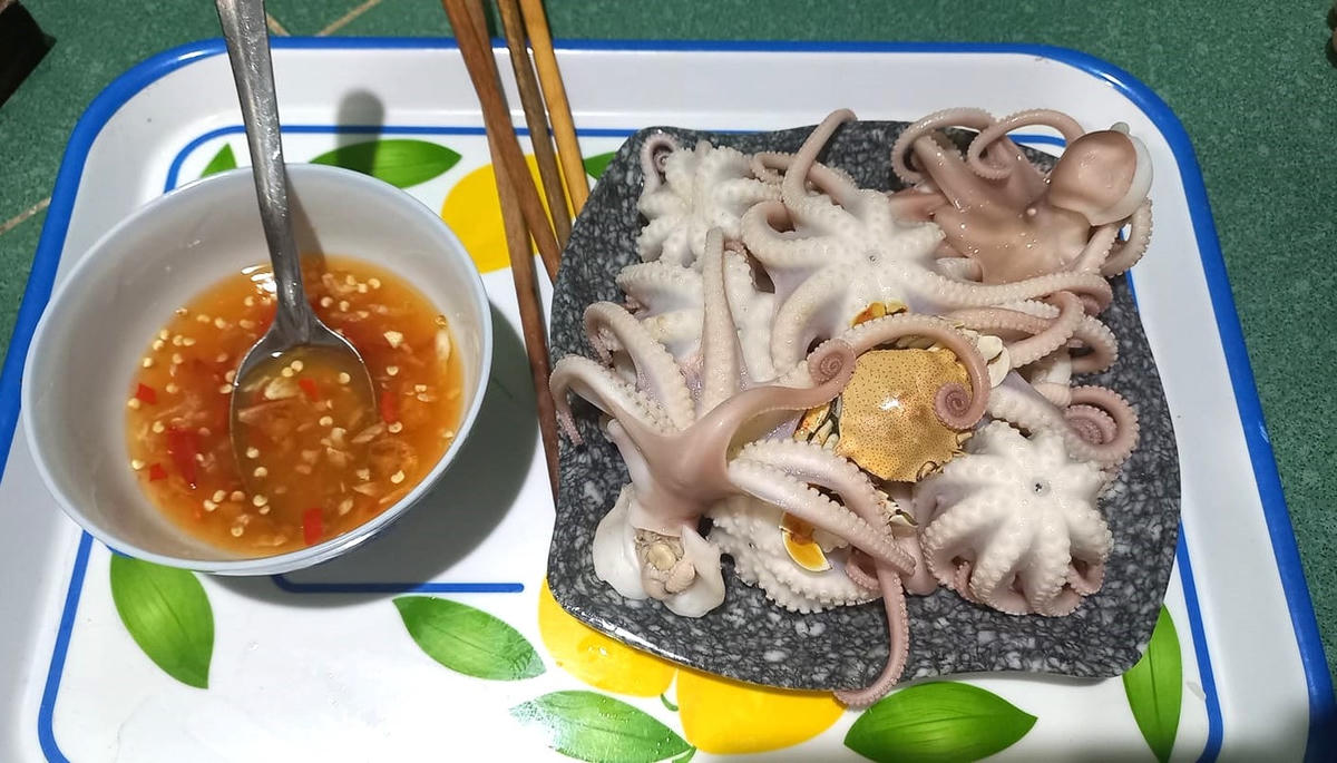 Người dân chế biến bạch tuộc thành nhiều món ngon.