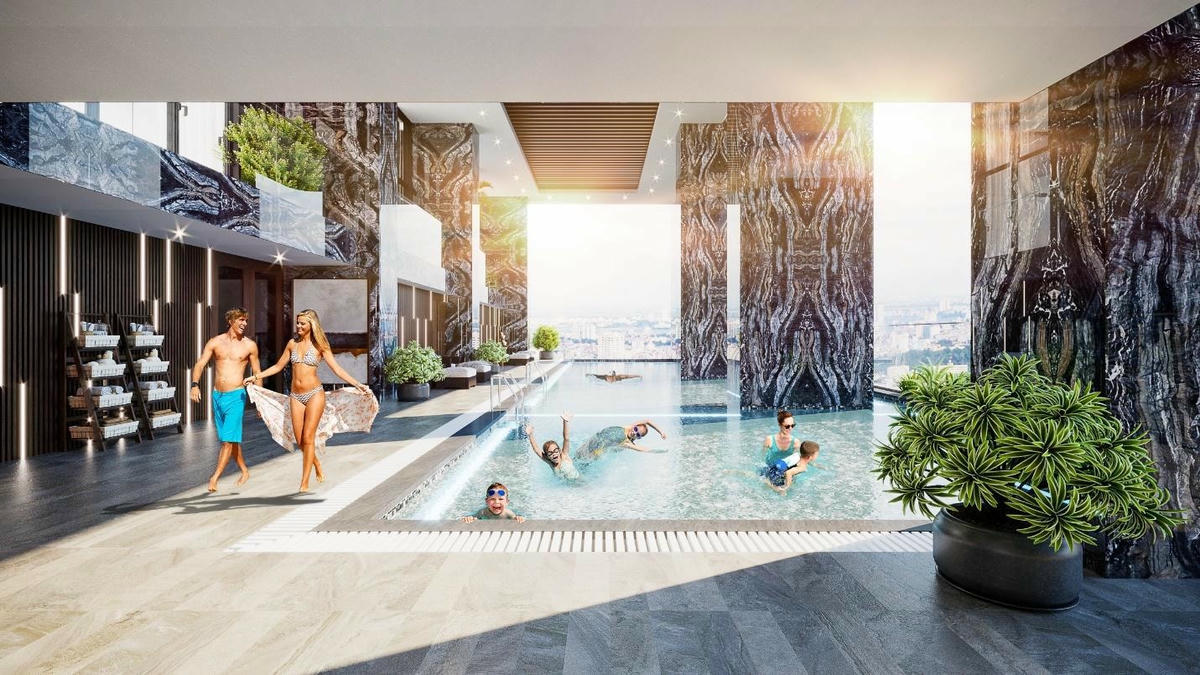 Bể bơi 4 mùa – Nơi cư dân Sunshine Golden River tận hưởng những phút giây thư giãn giữa lưng chừng trời.