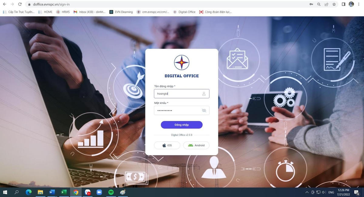 Giao diện văn phòng số của các công ty điện lực thành viên Tổng công ty điện lực miền Nam.