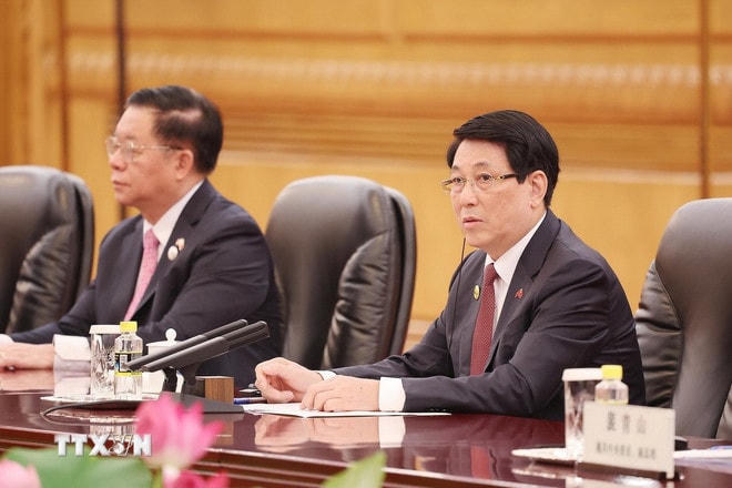 Chủ tịch nước Lương Cường phát biểu. (Ảnh: Lâm Khánh/ TTXVN) ttxvn-0409-chu-tich-nuoc-hoi-dam-tong-bi-thu-trung-quoc-8.jpg