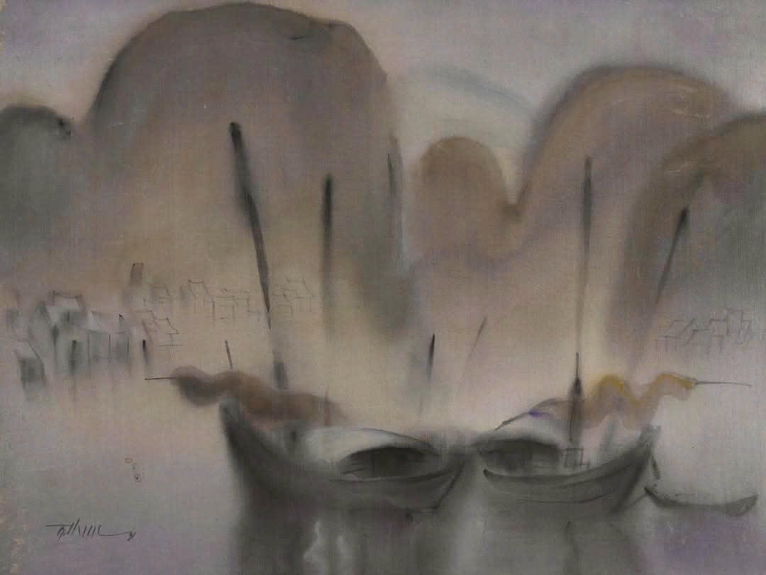 Suong som Chat lieu Lua KT 44x58cm nam ST 1991