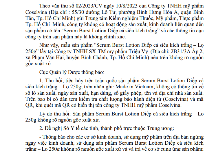 Nguồn: Cục Quản lý dược