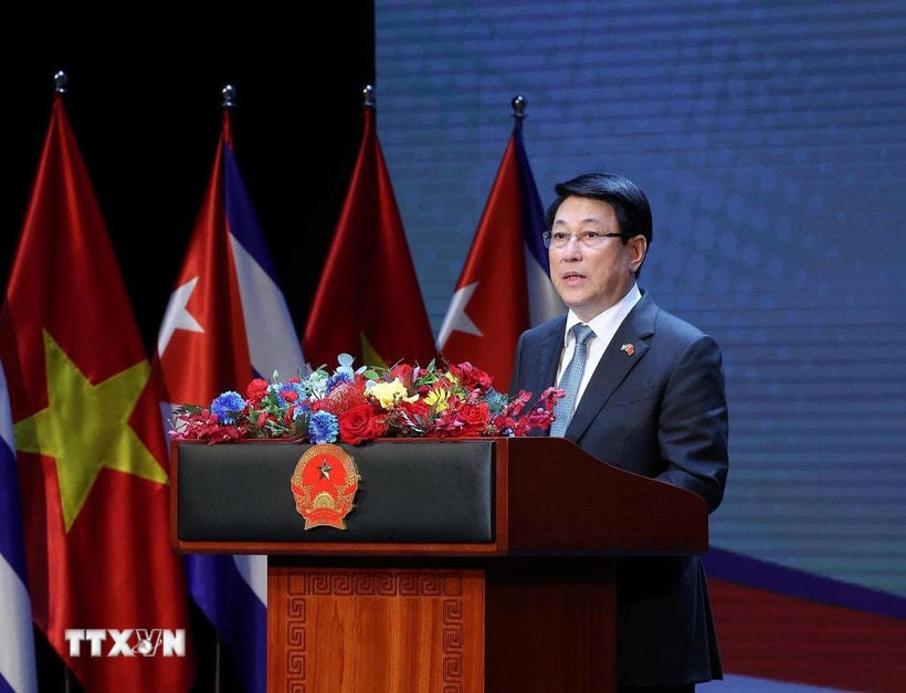 Chủ tịch nước Lương Cường phát biểu. (Ảnh: Lâm Khánh/TTXVN)