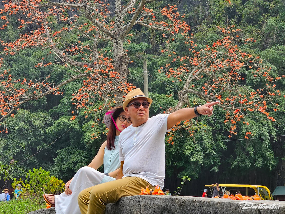 Hoa gạo đỏ rực bên vách núi tạo nên bức tranh phong cảnh yên bình của làng quê Việt Nam. Ảnh: Đình Minh