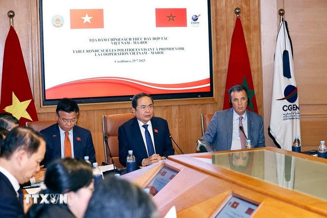 Chủ tịch Quốc hội Trần Thanh Mẫn phát biểu tại Tọa đàm chính sách thúc đẩy hợp tác kinh tế, thương mại và đầu tư Việt Nam - Maroc. (Ảnh: Doãn Tấn/TTXVN) ttxvn-chu-tich-quoc-hoi-du-toa-dam-thuc-day-hop-tac-kinh-te-thuong-mai-va-dau-tu-viet-nam-maroc2.jpg