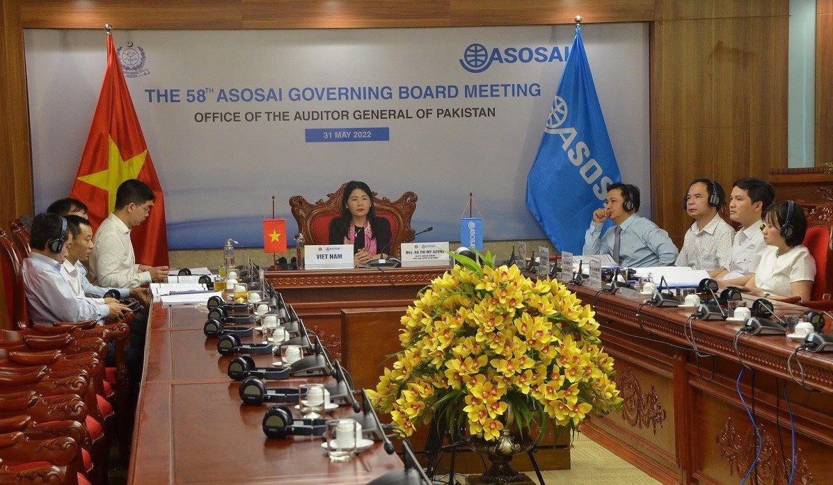 Các đại biểu tham dự Cuộc họp Ban điều hành ASOSAI lần thứ 58 năm 2022 tại điểm cầu Việt Nam. Ảnh: ST