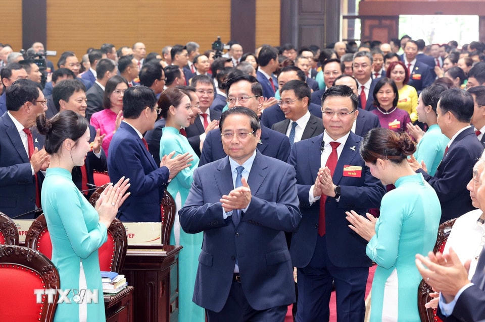 Thủ tướng Chính phủ Phạm Minh Chính đến dự Đại hội đại biểu Đảng bộ Tập đoàn Petrovietnam lần thứ IV, nhiệm kỳ 2025-2030. (Ảnh: Quốc Khánh/TTXVN)