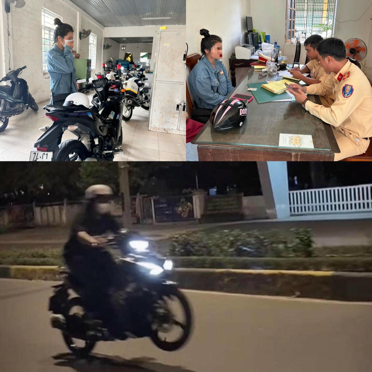 Lê Thị T.T. bị lập biên bản vi phạm hành chính vì “bốc đầu” trong lúc điều khiển xe mô tô di chuyển. Ảnh: CAĐH.