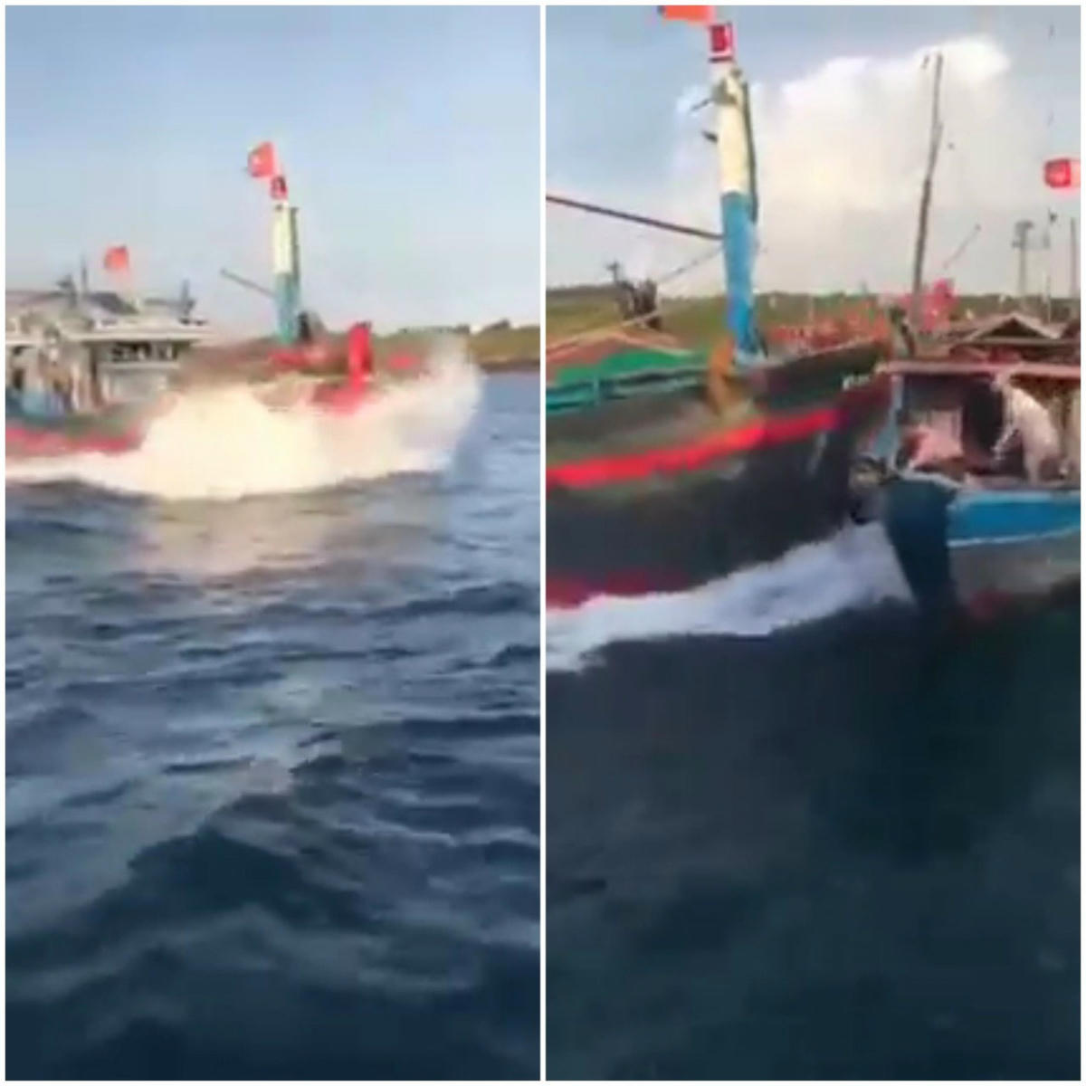 Trước khi đâm chìm tàu của ông An, tàu cá mang số hiệu tỉnh Quảng Nam đã chạy với tốc độ cao (Ảnh: Cắt từ clip).