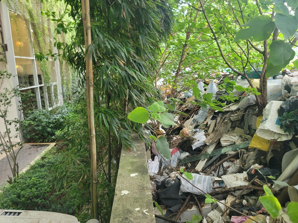 Tường rào là điểm ngăn cách: 1 bên là chung cư cao cấp, 1 bên là 