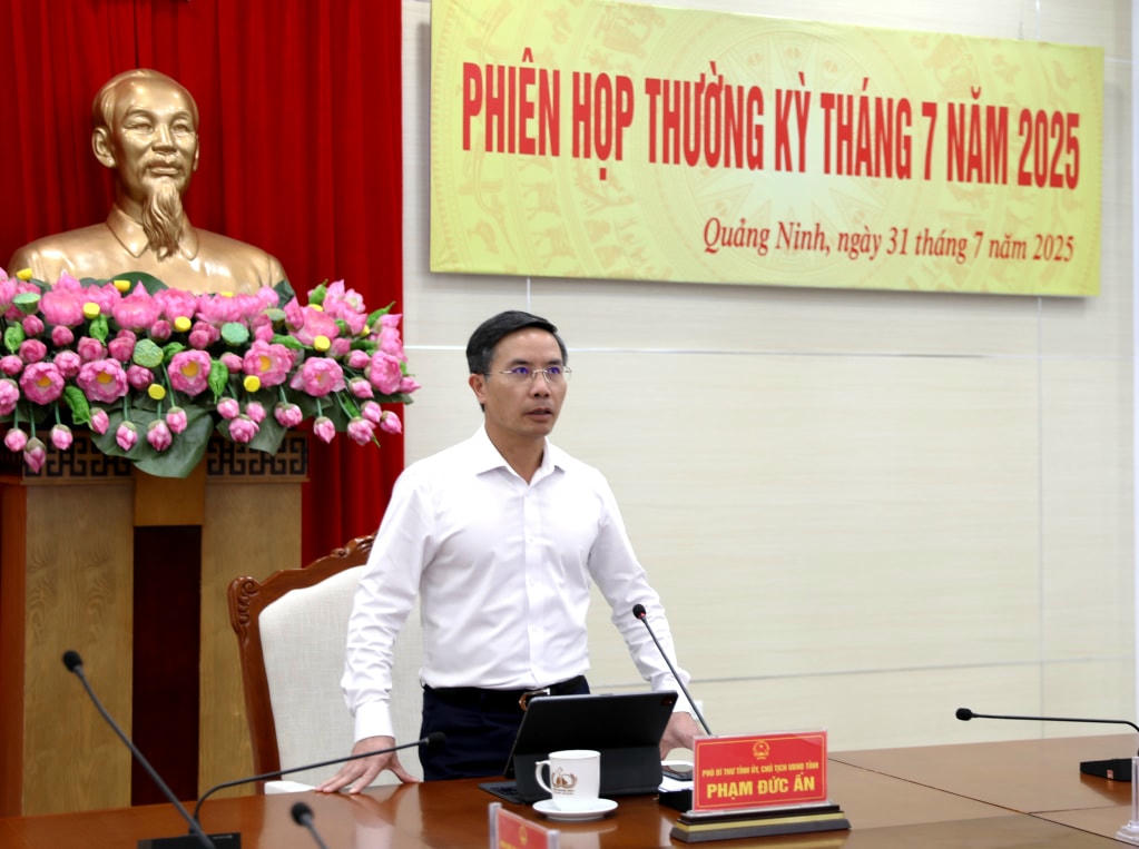 Đồng chí Phạm Đức Ấn, Phó Bí thư Tỉnh ủy, Chủ tịch UBND tỉnh kết luận phiên họp thường kỳ tháng 7