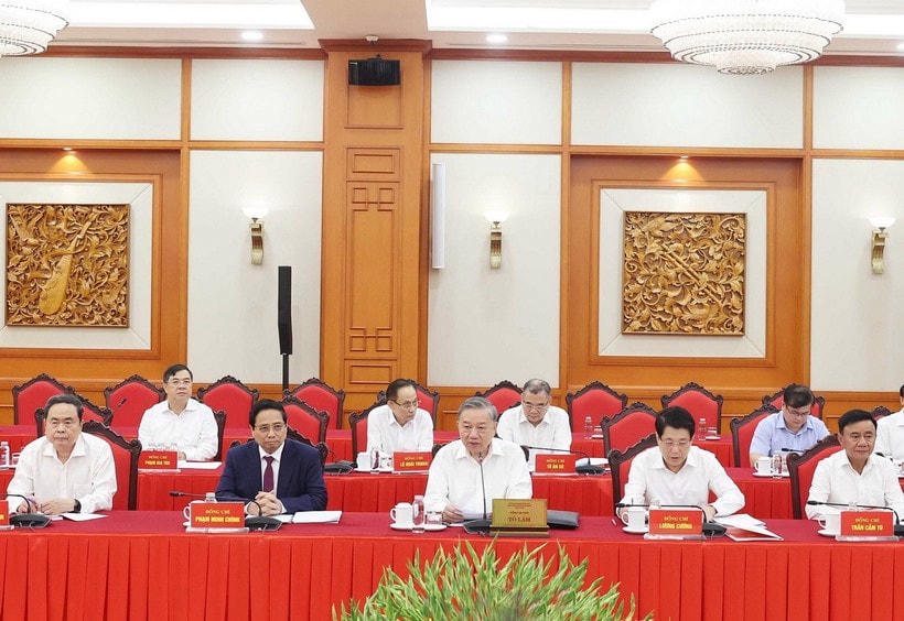 Tổng Bí thư Tô Lâm, Bí thư Quân ủy Trung ương phát biểu. (Ảnh: Thống Nhất/TTXVN)