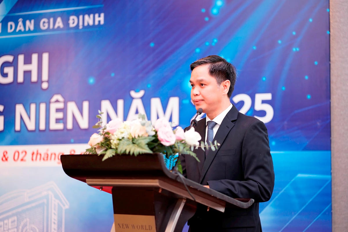 TS.BS Nguyễn Hoàng Hải - Giám đốc bệnh viện Nhân dân Gia Định phát biểu khai mạc hội nghị Khoa học thường niên 2025. Ảnh: M.T