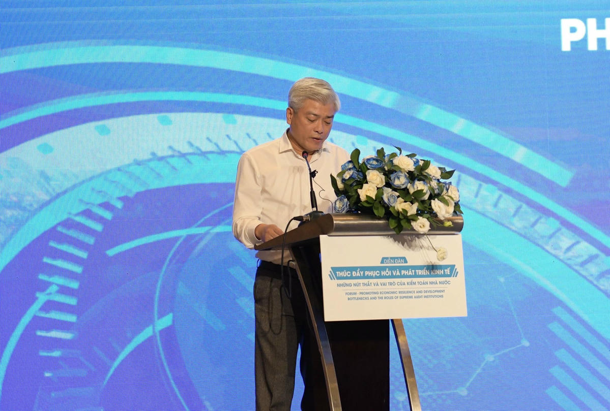 Phó Giám đốc Sở Tài nguyên và Môi trường Hà Nội Mai Trọng Thái tham luận tại Hội thảo. Ảnh: LÊ HOÀ