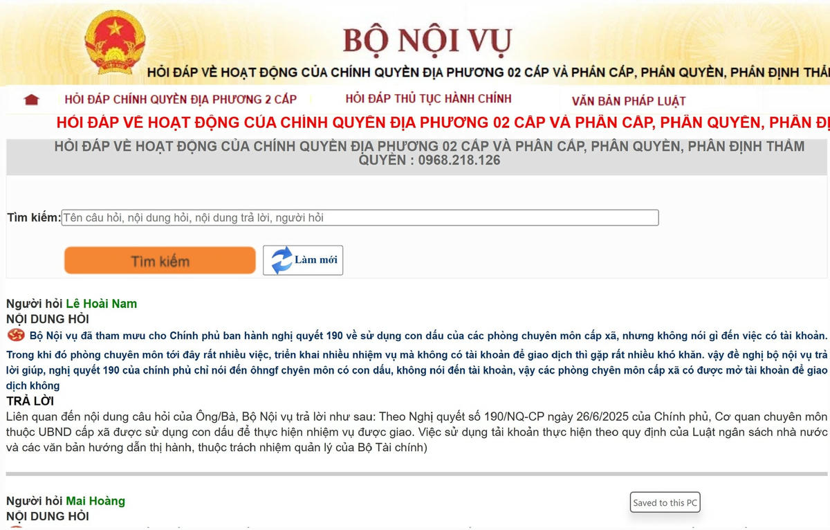 Bộ Nội vụ công bố hotline hỏi đáp về chính quyền địa phương 2 cấp và phân cấp, phân quyền- Ảnh 1.
