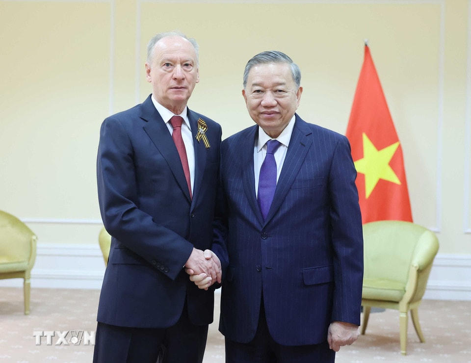 Sáng 11/5/2025, tại thủ đô Moskva, Tổng Bí thư Tô Lâm tiếp Chủ tịch Hội đồng biển, nguyên Thư ký Hội đồng An ninh Liên bang Nga Nikolai Patrushev. (Ảnh: Thống Nhất/ TTXVN)