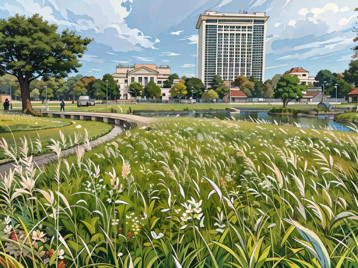 Hoa, cỏ đua nhau khoe sắc.