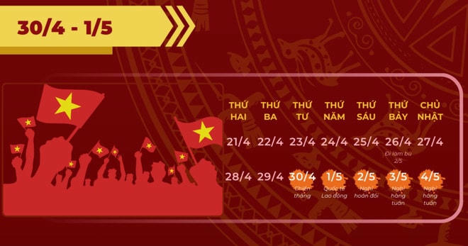 Lịch nghỉ lễ ngày Chiến thắng 30/4 và ngày Quốc tế lao động 1/5 năm 2025. nghile.jpg