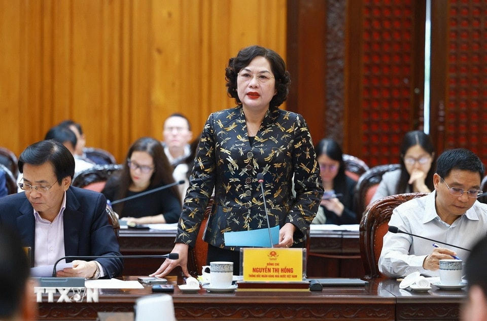 Thống đốc Ngân hàng Nhà nước Việt Nam Nguyễn Thị Hồng phát biểu. (Ảnh: Dương Giang/TTXVN)