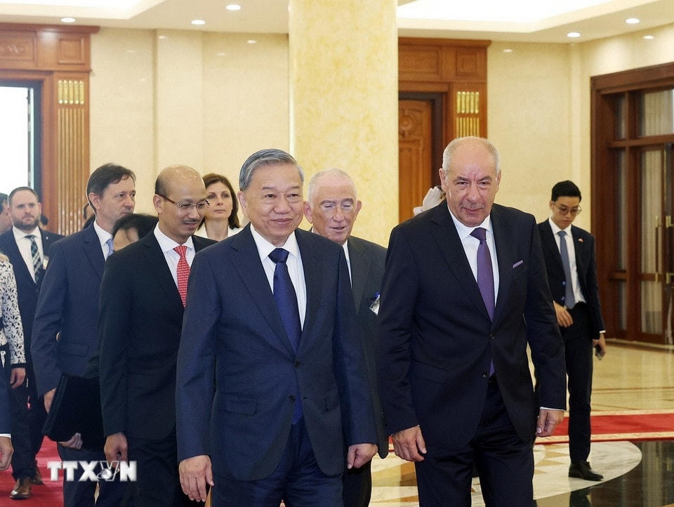 Tổng Bí thư Tô Lâm tiếp Tổng thống Hungary Sulyok Tamas. (Ảnh: Thống Nhất/TTXVN)