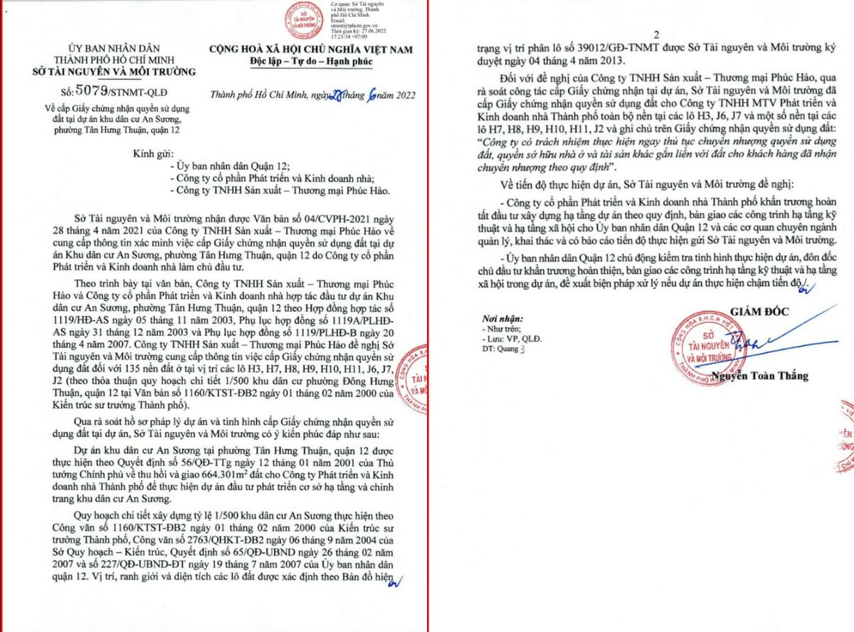 Văn bản số 5079/STNMT-QLĐ ngày 27/6/2022 của Sở TN&MT TP HCM.